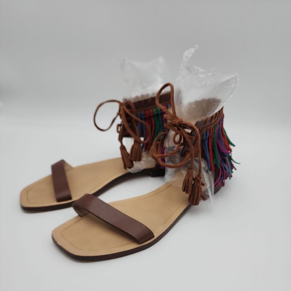Zara Women Multi-color Leather Fringe Sandals, Women's Size EU 40/US 9 - Picture 3 of 8